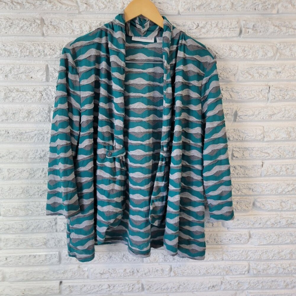 Sag Harbor Womens Top Extra Large Open Overlay Green Gray STR114E